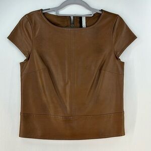 Kensie Faux Leather Cap Sleeve Top, S